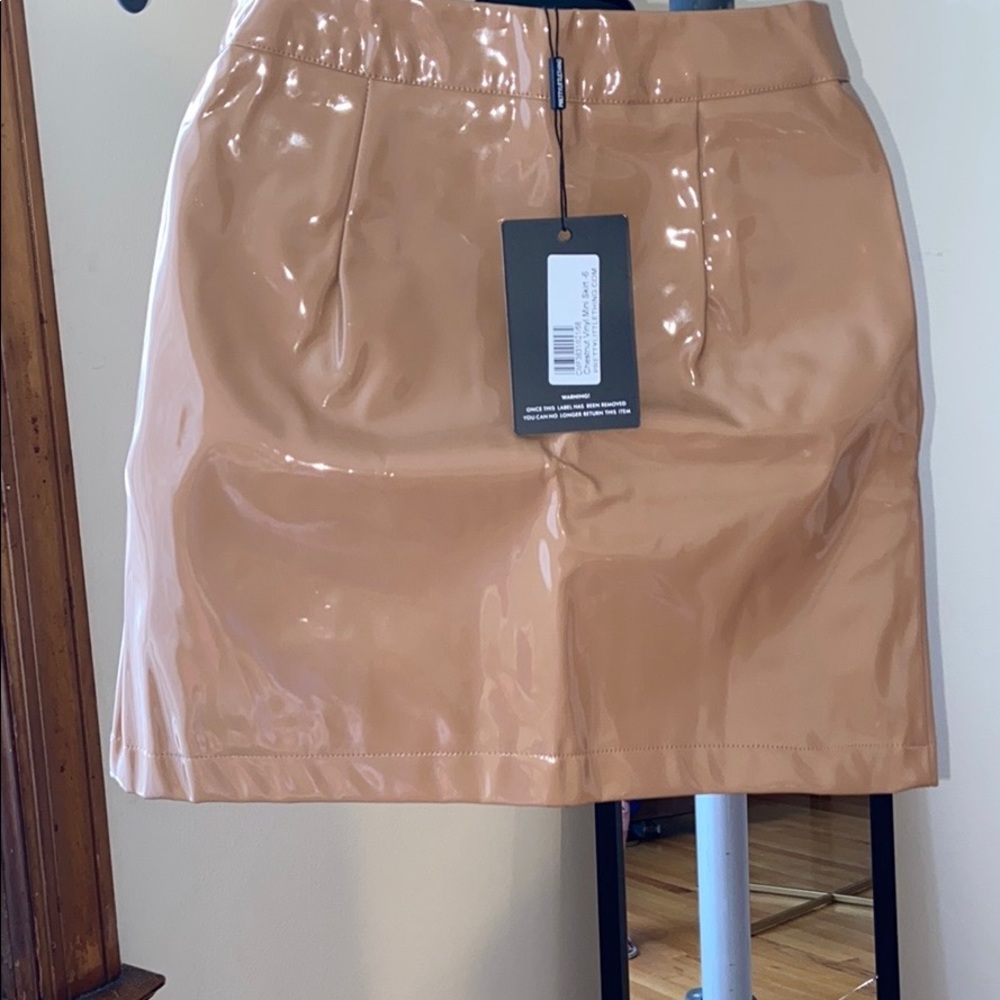 Chestnut Vinyl Front Zip Skirt